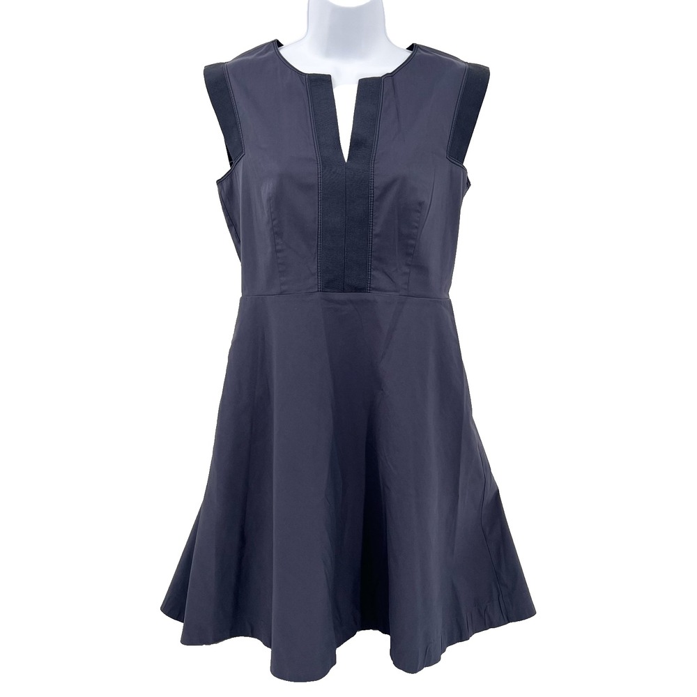 LAFAYETTE 148 New York Women's 4 Dusty Blue Sleeveless Split-Neck A-Line Dress